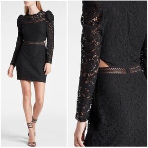 Black Lace Puff Sleeve Side Cutout Sheath Dress. Size small